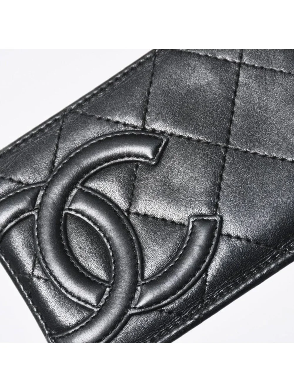 Chanel Cambon Line Card Case CC Logo Lambskin Black Pink